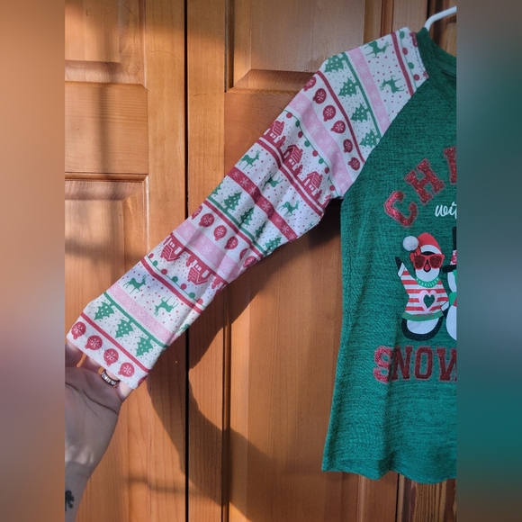 Snowman snowmen festive christmas holiday top shirt girls 7/8 7 8 - Picture 2 of 6